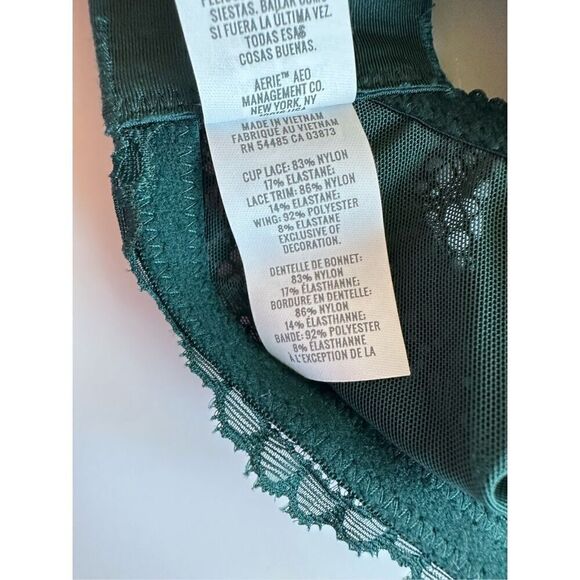 Size 34D Aerie Real Power Paisley Lace Balconette Bra Deep Forest Green - Picture 5 of 6